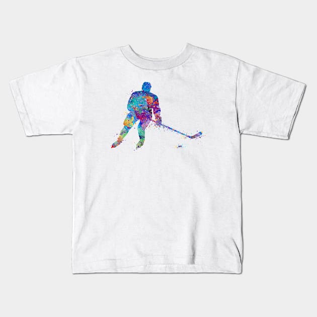 Boy Ice Hockey Player Watercolor Sport Gift Kids T-Shirt by LotusGifts